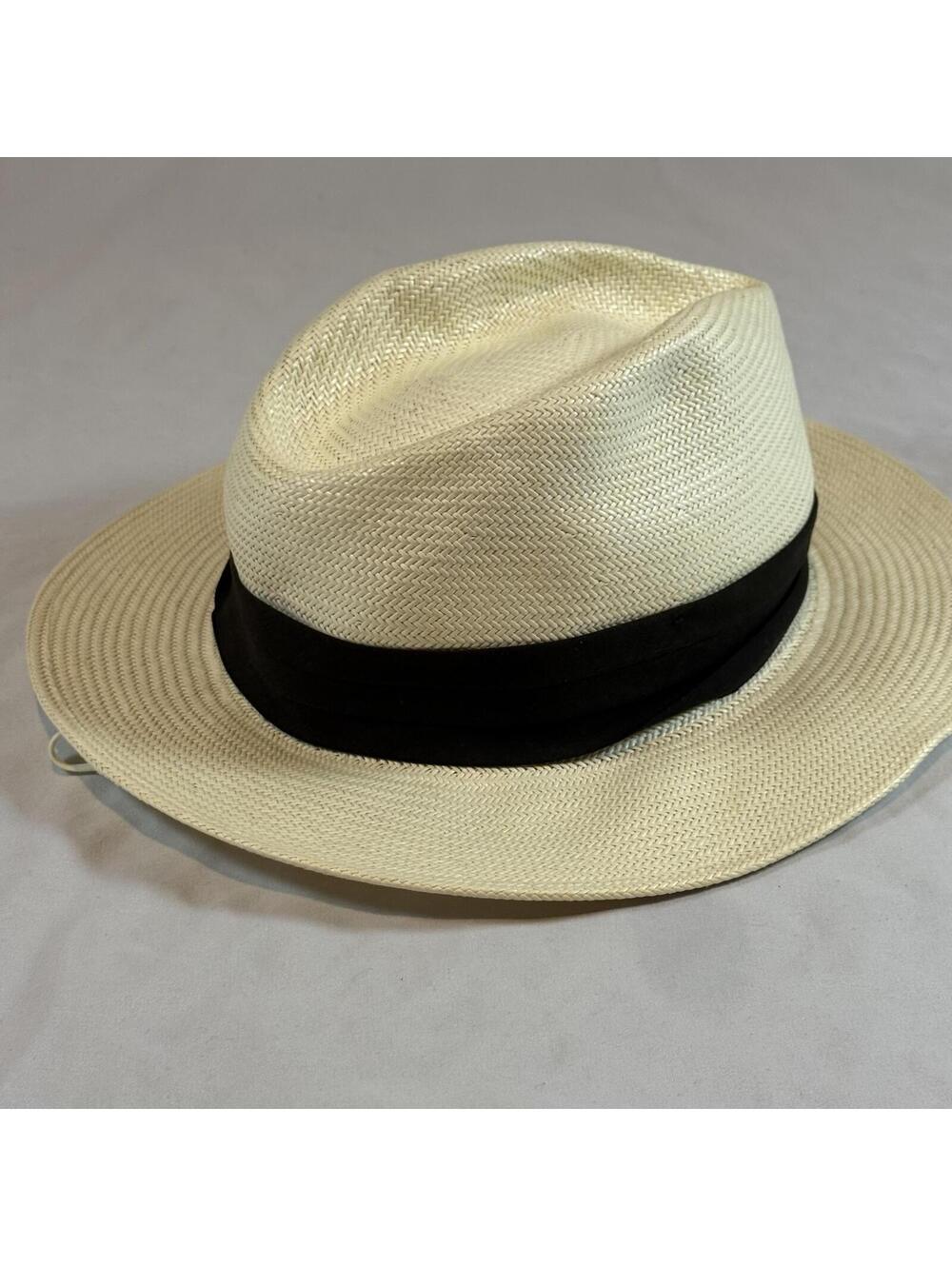 Wallaroo Monterey Hat Company Straw Panama Fedora Sun Hat Cream Ivory Black Band - Picture 5 of 8
